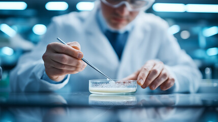 Medical researcher conducting laboratory analysis using precision scientific instruments