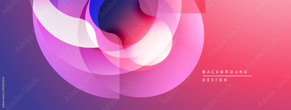 Poster Abstract colorful shapes overlap, creating dynamic gradient background. Pink, purple hues dominate composition. Modern design element.