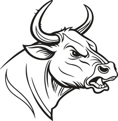 Angry Cow Face Silhouette with Strong Horns and Intense Look