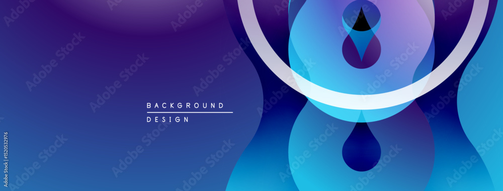 Poster abstract design features overlapping circles, gradients. blue, purple hues create modern aesthetic. 