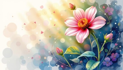 an artistic illustration with a background that suggests light filtering through petals or leaves, creating a soft gradient from dark to lighter hues