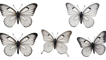 Set - four beautiful white butterflies Pieris napi with black spots and streaks in different.png