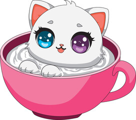 Cat In Milk Cup Kitten Vector
