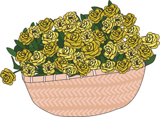 Yellow Rose Flower Basket Vector