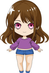 Cute Chibi Girl Character Front View Vector