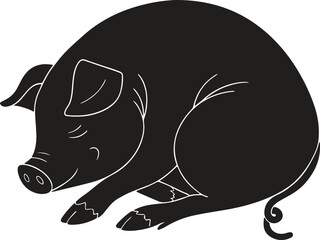 Sleeping Pig Curled Up Silhouette in Resting Position
