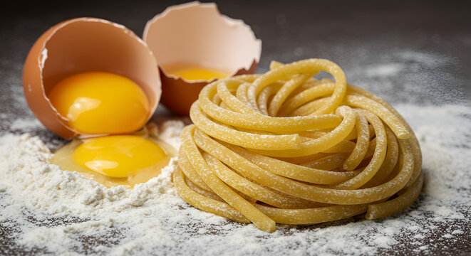 Pasta Egg and Flour Preparation for Cooking