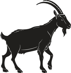 Standing Goat Silhouette with Long Horns and Majestic Presence