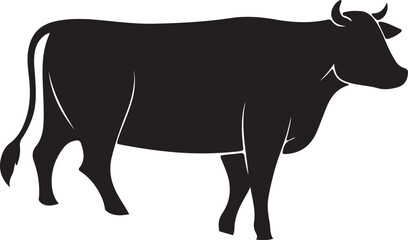 Side View of Cow Standing Silhouette in Minimal Style