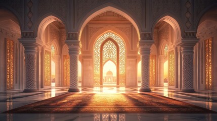 Grand Palace Interior with Golden Sunrise Light