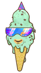 Sunglasses ice-cream cartoon png sticker, transparent background