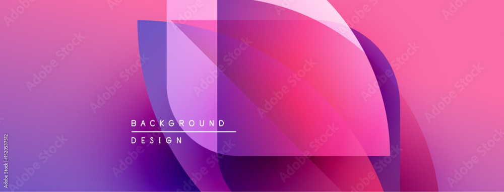 Poster Abstract gradient background. Overlapping shapes create dynamic visual effect. Pink, purple hues dominate composition. Modern design element.