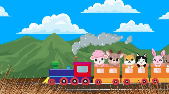 2D Cartoon Animal Train Animation Video