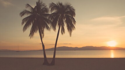 Palm trees at sunset on tropical beach