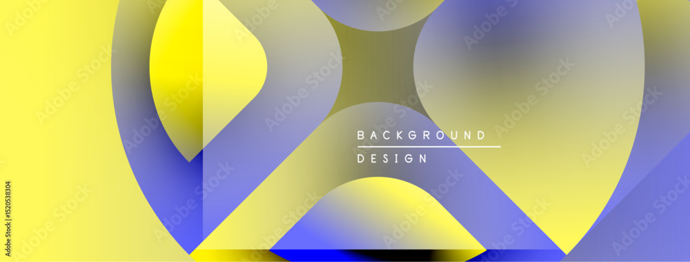 Poster abstract geometric shapes overlap. yellow, blue, gray gradients create modern design. minimalist com