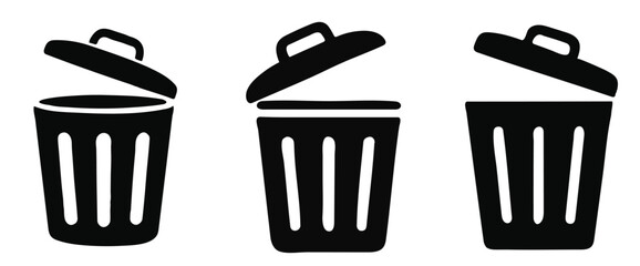 Trash Bin Icon Set. Trash Can Icon Set Vector – Recycle Bin, Delete, and Waste Symbols. Transparent Background