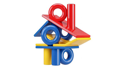 Colorful geometric construction balancing on white background
