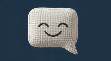Speech bubble pillow smiling on dark blue background
