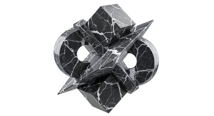 Black marble abstract sculpture intertwining geometric shapes