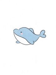 Obraz premium Cute blue dolphine cartoon illustration swimming in the vast ocean with other marine animals