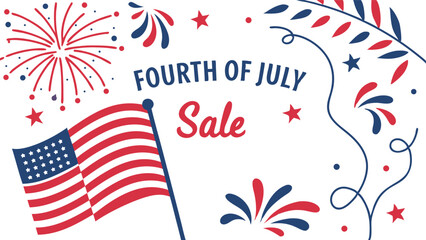 Fototapeta premium Fourth of july sale event with american flag and fireworks patriotic celebration independence day deals