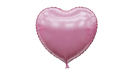 Pink heart shaped balloon floating on white background