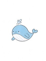 Funny vector illustration of a baby whale swimming in the blue ocean waves, designed with love for aquatic animal life and nature
