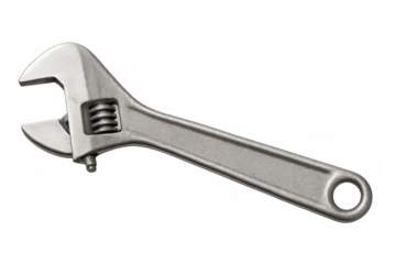 Chrome adjustable wrench isolated on transparent background, perfect for design projects needing a realistic tool representation