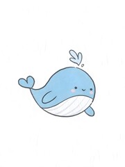 Funny vector illustration of a baby whale swimming in the blue ocean waves, designed with love for aquatic animal life and nature