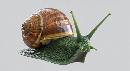 Studio shot of a common garden snail crawling on a white background