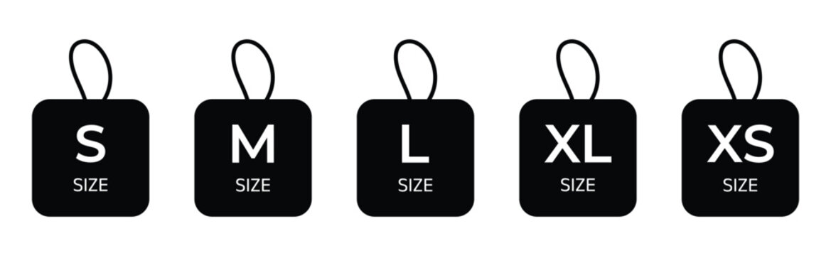 Clothing Size Labels Icon Set &ndash; XS to XXL Vector Tags Collection.