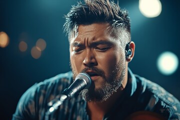 Plus-size man passionately singing on stage