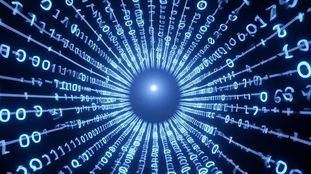 Digital data stream flowing through a tunnel of binary code abstract concept