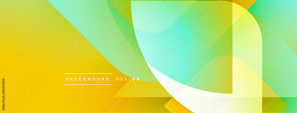 Poster abstract geometric shapes overlap. yellow, green hues create vibrant gradient. modern design suitabl