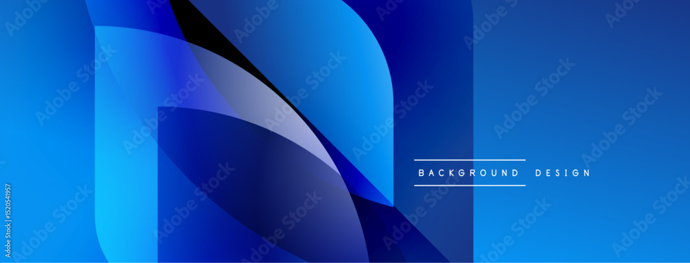 Poster Abstract blue design features layered shapes. Gradient colors create dynamic visual effect. Modern aesthetic suitable for backgrounds.