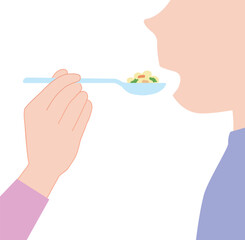 食事介助の手元の様子のベクターイラスト