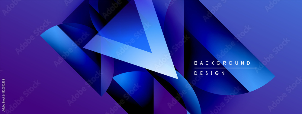 Poster Abstract blue shapes create dynamic composition. Gradient colors suggest depth, modern design elements present.