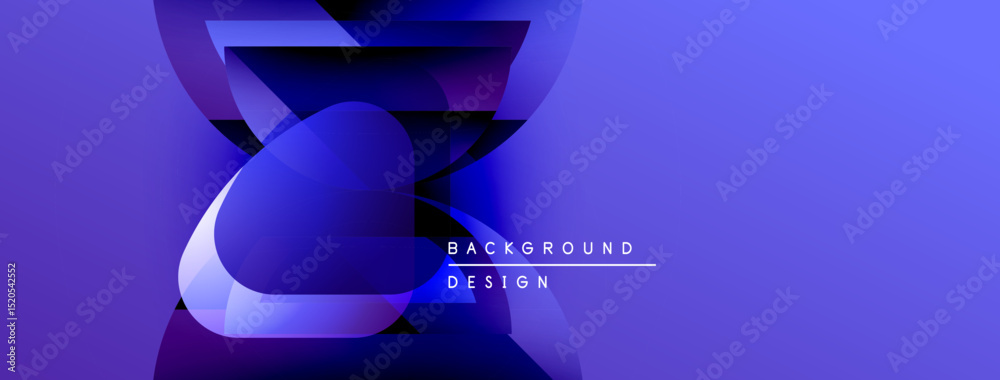 Fototapete Abstract blue design features layered shapes, gradients, text reading background design. Modern aesthetic, vibrant colors, dynamic composition.