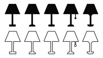 Vintage and Modern Lamp Silhouettes – Vector Collection of Floor, Table, and Street Lamps