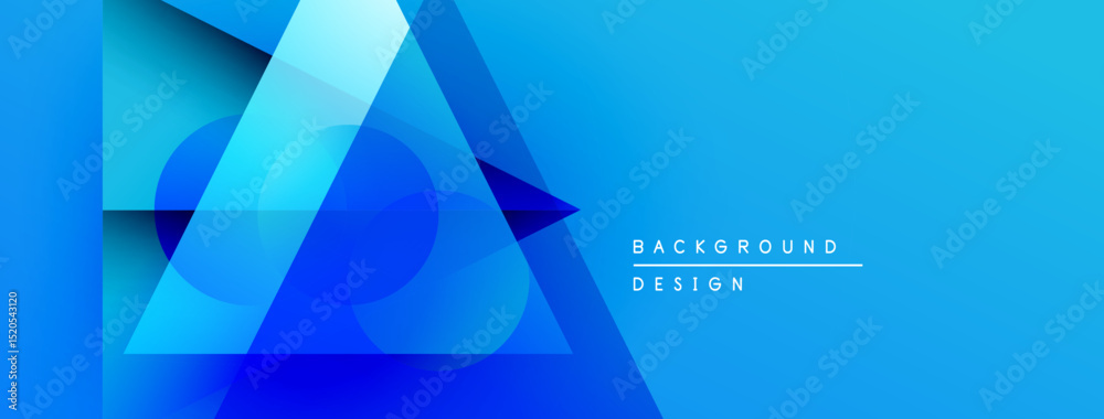 Poster Abstract blue geometric shapes overlap creating dynamic background. Gradient effect adds depth, modern feel. Text reads background design.