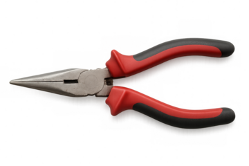 Red and black long nose pliers isolated on transparent background, ideal for electricians and diy enthusiasts
