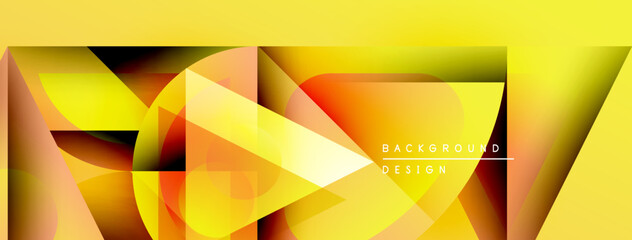 Obraz premium Abstract geometric shapes blend vibrant yellow, orange hues. Modern design creates dynamic visual texture. Background features text elements.