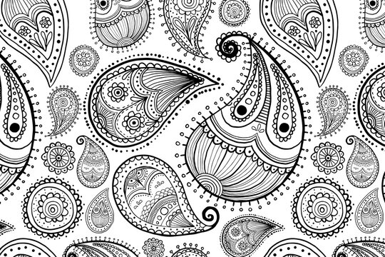 Abstract paisley pattern background png, black zentangle illustration