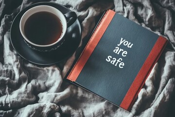 Cozy Coffee Moment with Inspirational Journal on Soft Blanket