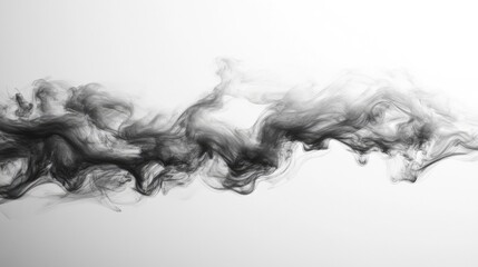 Dynamic black smoke flowing across pure white background in artistic abstract composition