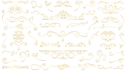 Naklejka premium PNG Elegant gold ornamental design elements set on transparent background