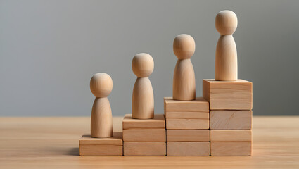Wooden figures on a rising block staircase