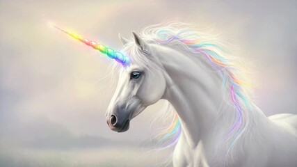 Majestic unicorn with rainbow horn in dreamy landscape - Powered by Adobe