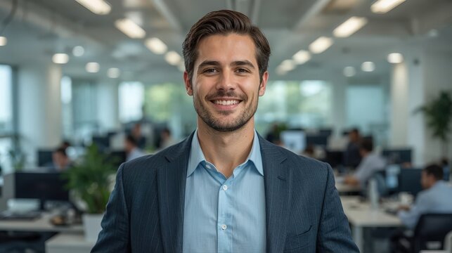 Successful businessman posing in bright ofice background