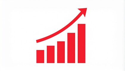 Fototapeta premium Red upward trending bar graph showing growth success progress increase
